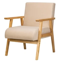 Fauteuil de Salon Scandinave avec Structure Bois LOUIS-BEIGE