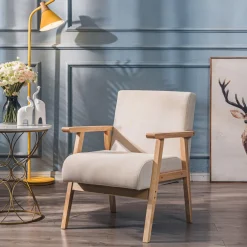 Fauteuil de Salon Scandinave avec Structure Bois LOUIS-BEIGE