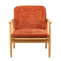 Fauteuil de Salon Scandinave avec Structure Bois et Tissu terracotta