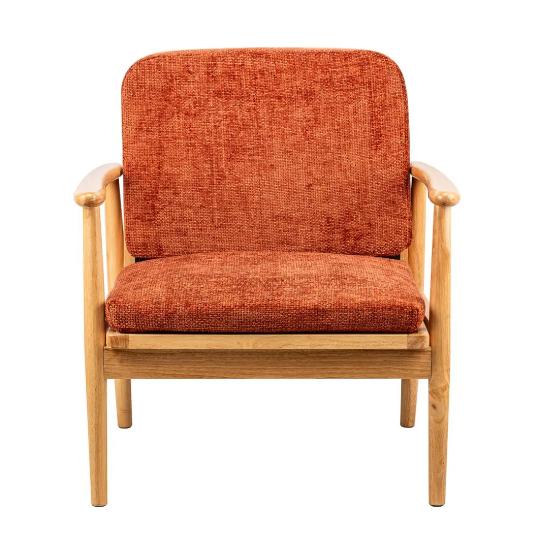 Fauteuil de Salon Scandinave avec Structure Bois et Tissu terracotta