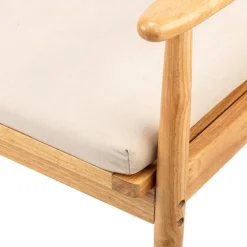 Fauteuil de Salon Scandinave avec Structure Bois et Tissu Beige
