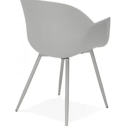Fauteuil Design Gris Accoudoirs Arrondi Piétement Gris DERBY