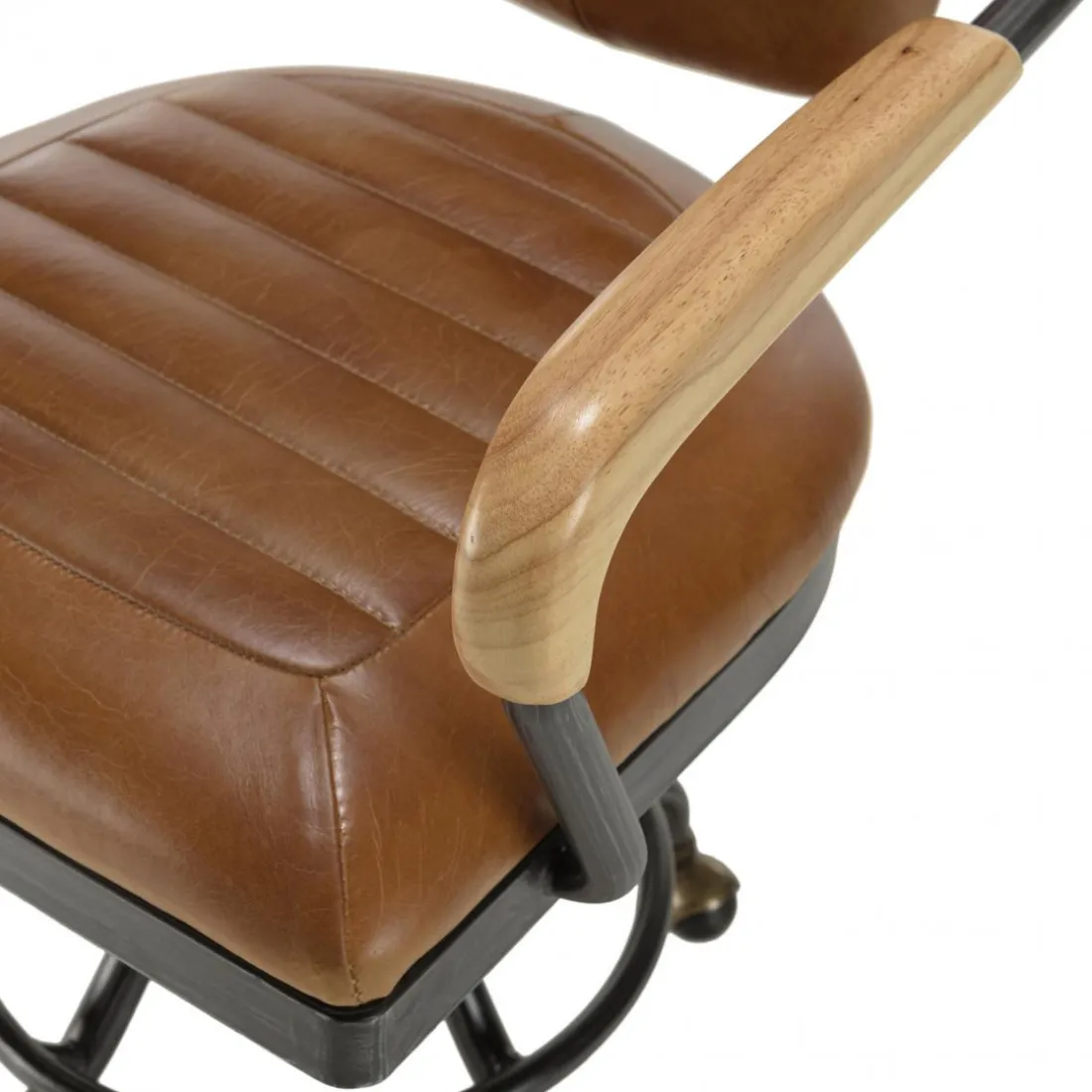 Fauteuil desk vintage cuir à roulettes GASTON