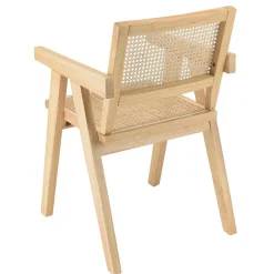 Fauteuil en bois d’Hévéa clair dossier et assise rotin naturel AGATHE