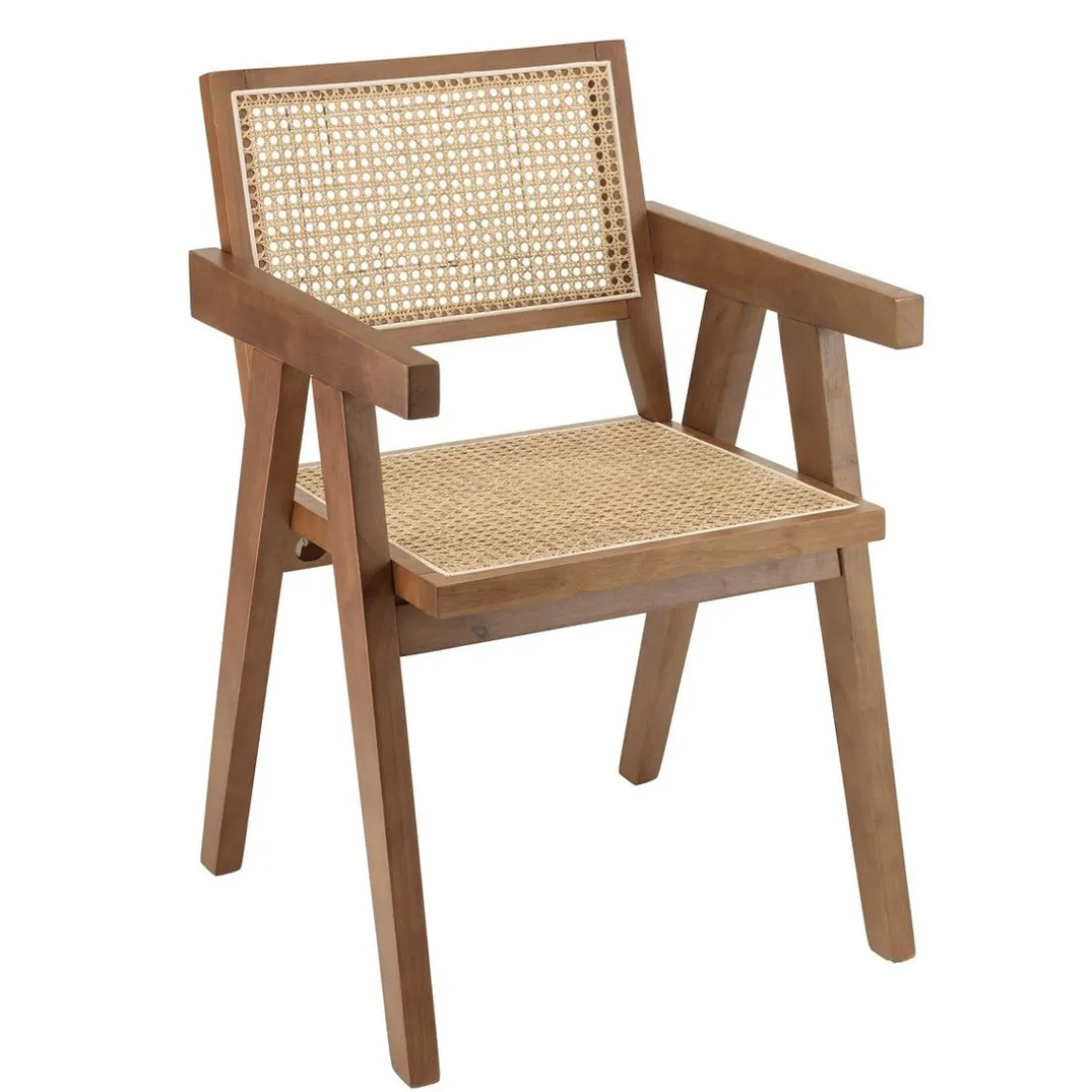 Fauteuil en bois d’Hévéa foncé dossier et assise rotin naturel AGATHE