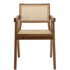 Fauteuil en bois d’Hévéa foncé dossier et assise rotin naturel AGATHE