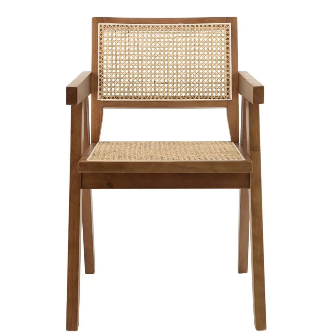 Fauteuil en bois d’Hévéa foncé dossier et assise rotin naturel AGATHE