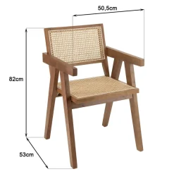 Fauteuil en bois d’Hévéa foncé dossier et assise rotin naturel AGATHE