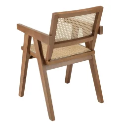 Fauteuil en bois d’Hévéa foncé dossier et assise rotin naturel AGATHE