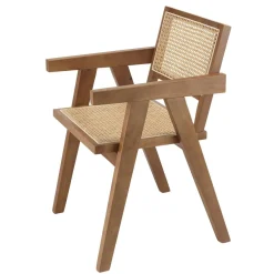 Fauteuil en bois d’Hévéa foncé dossier et assise rotin naturel AGATHE