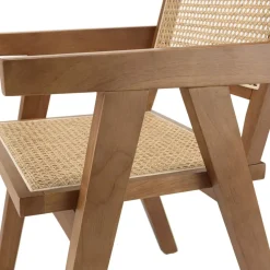 Fauteuil en bois d’Hévéa foncé dossier et assise rotin naturel AGATHE