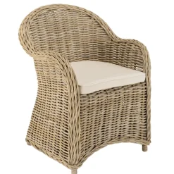 Fauteuil en kubu avec coussin d'assise blanc KALLY