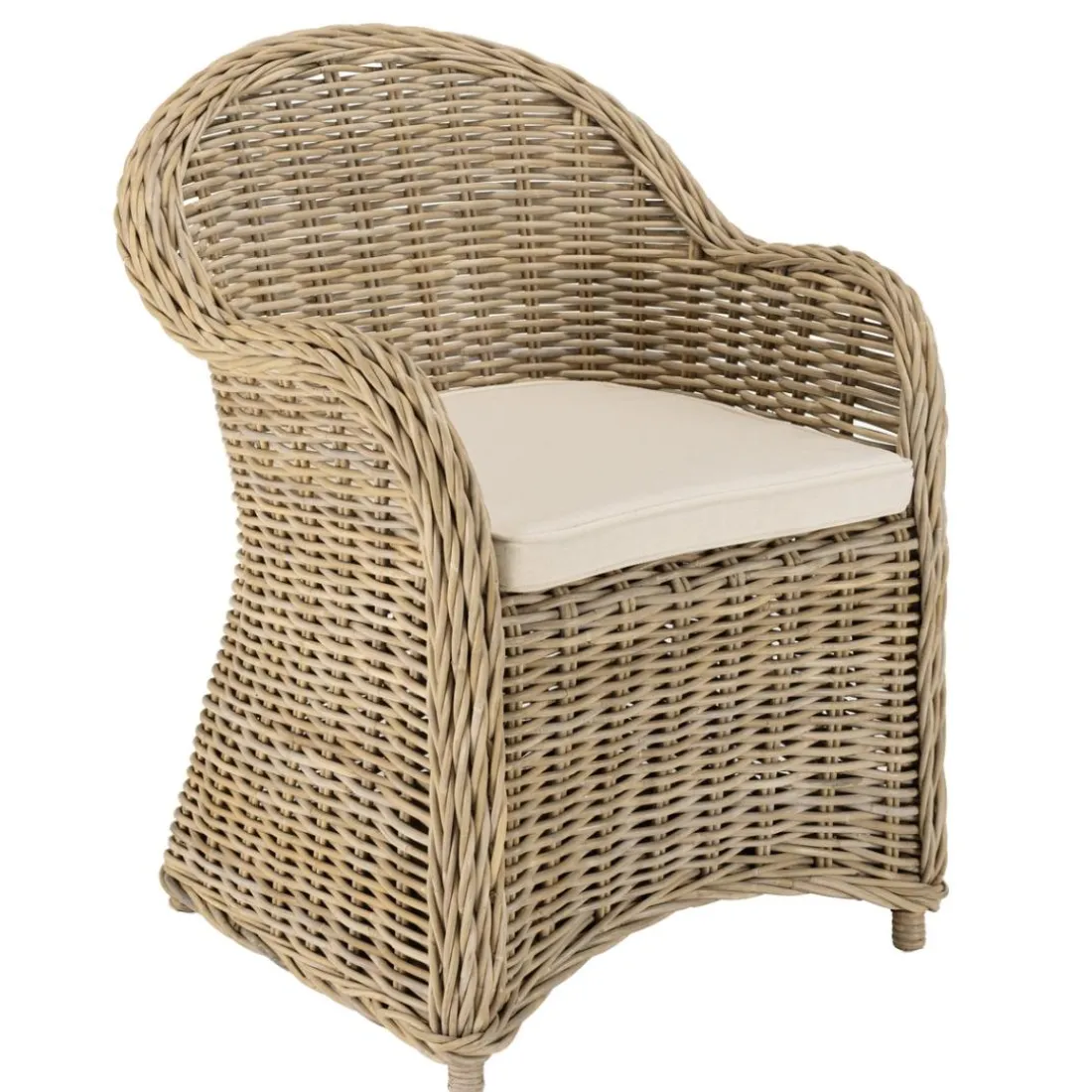 Fauteuil en kubu avec coussin d'assise blanc KALLY