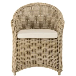 Fauteuil en kubu avec coussin d'assise blanc KALLY
