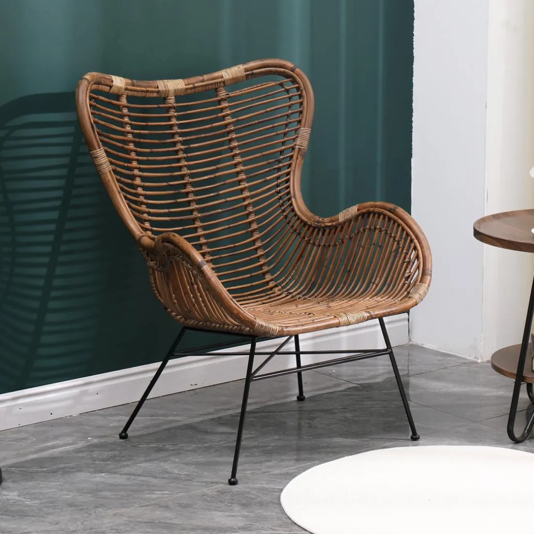 Fauteuil en Metal et Rotin Naturel Marron JAKARTA