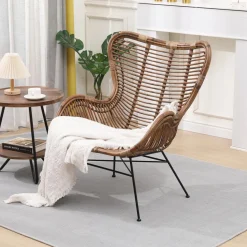 Fauteuil en Metal et Rotin Naturel Marron JAKARTA