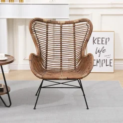 Fauteuil en Metal et Rotin Naturel Marron JAKARTA