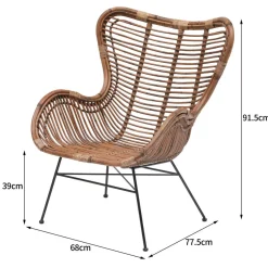 Fauteuil en Metal et Rotin Naturel Marron JAKARTA