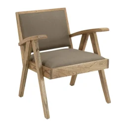 Fauteuil en Mindi, assise en tissu kaki chiné DAK