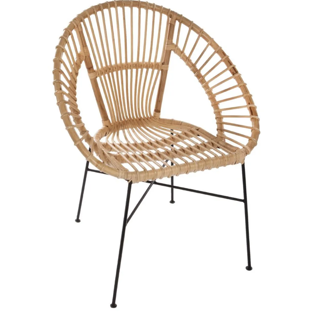 Fauteuil en Rotin Naturel et Métal Noir NATURA