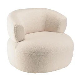 Fauteuil en tissu bouclette écru assise arrondie GASTON