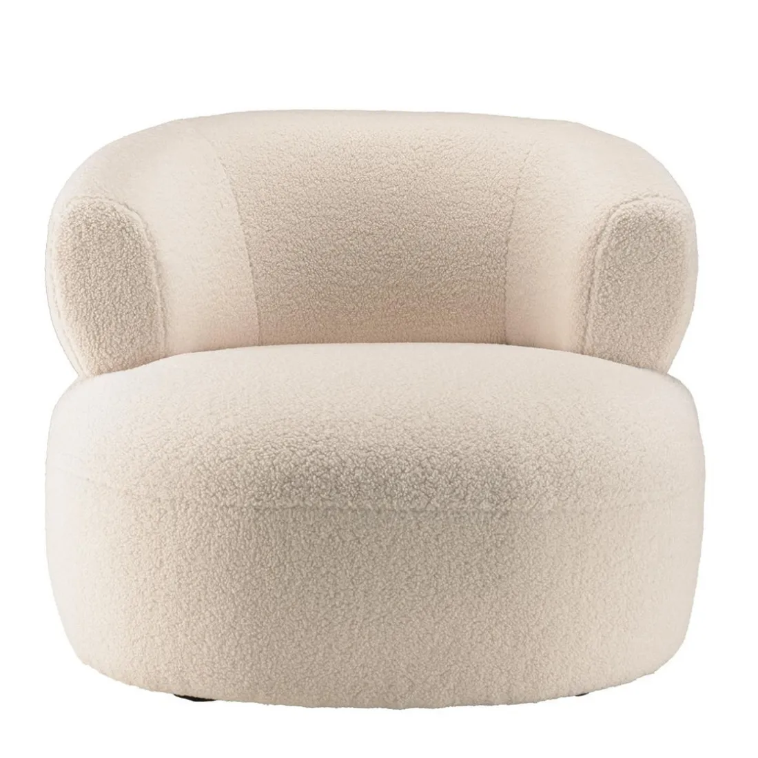 Fauteuil en tissu bouclette écru assise arrondie GASTON