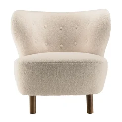 Fauteuil en tissu bouclette écru, dossier capitonné arrondi GASTON
