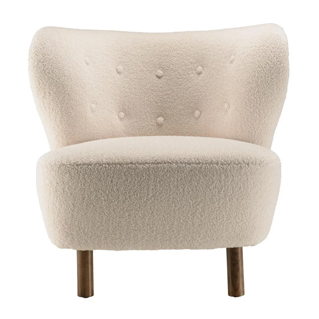 Fauteuil en tissu bouclette écru, dossier capitonné arrondi GASTON