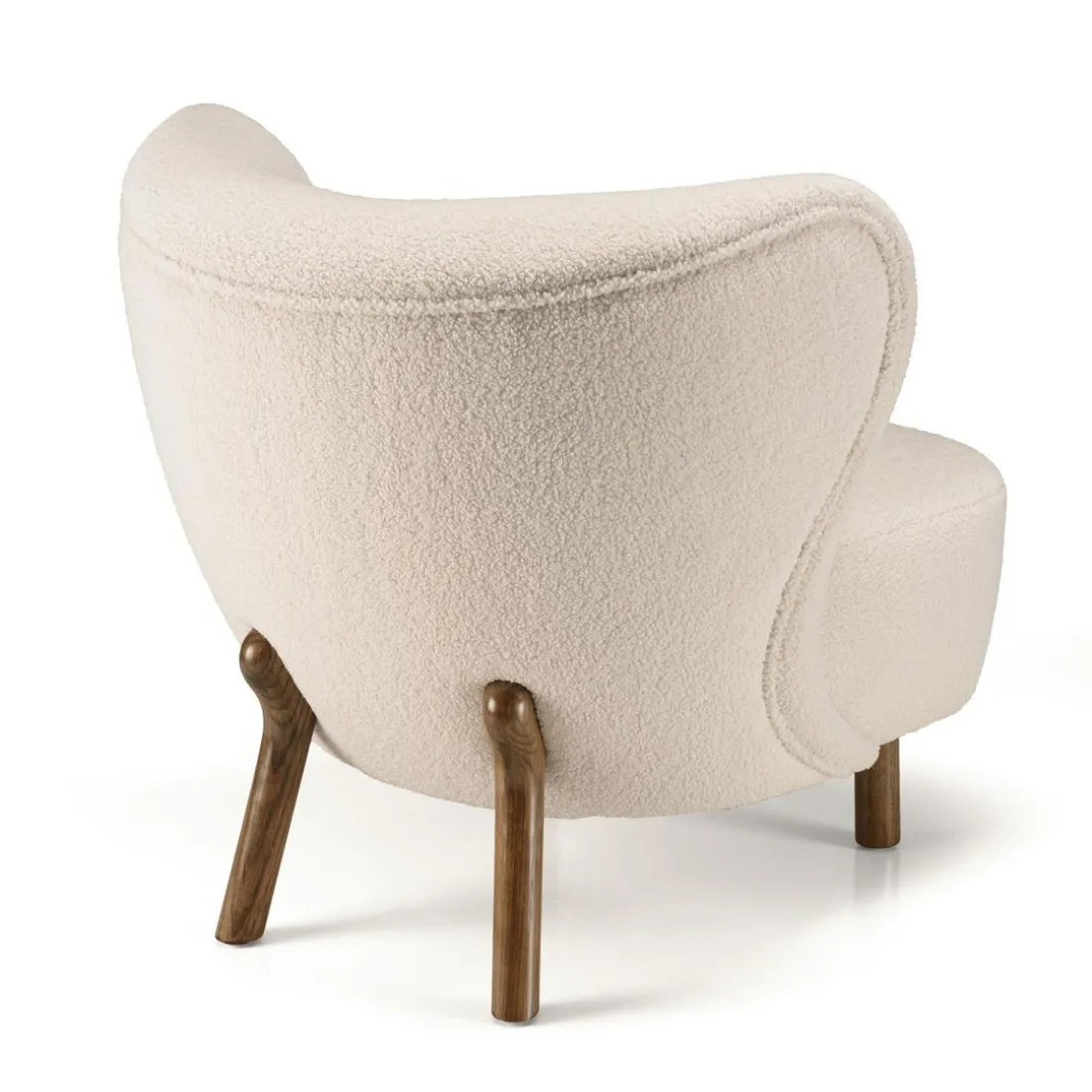 Fauteuil en tissu bouclette écru, dossier capitonné arrondi GASTON
