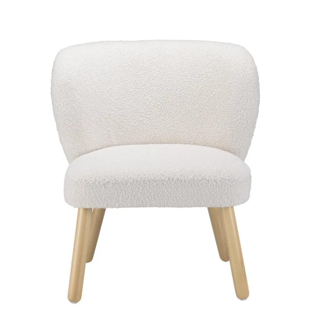 Fauteuil en tissu bouclette blanc pieds en bois