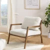 Fauteuil en tissu écru, structure et accoudoirs en bois GASTON