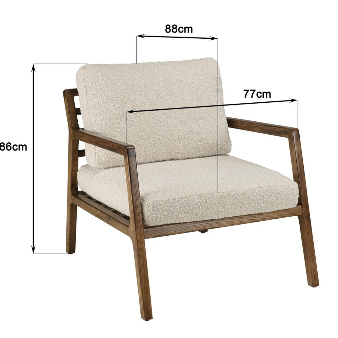 Fauteuil en tissu écru, structure et accoudoirs en bois GASTON