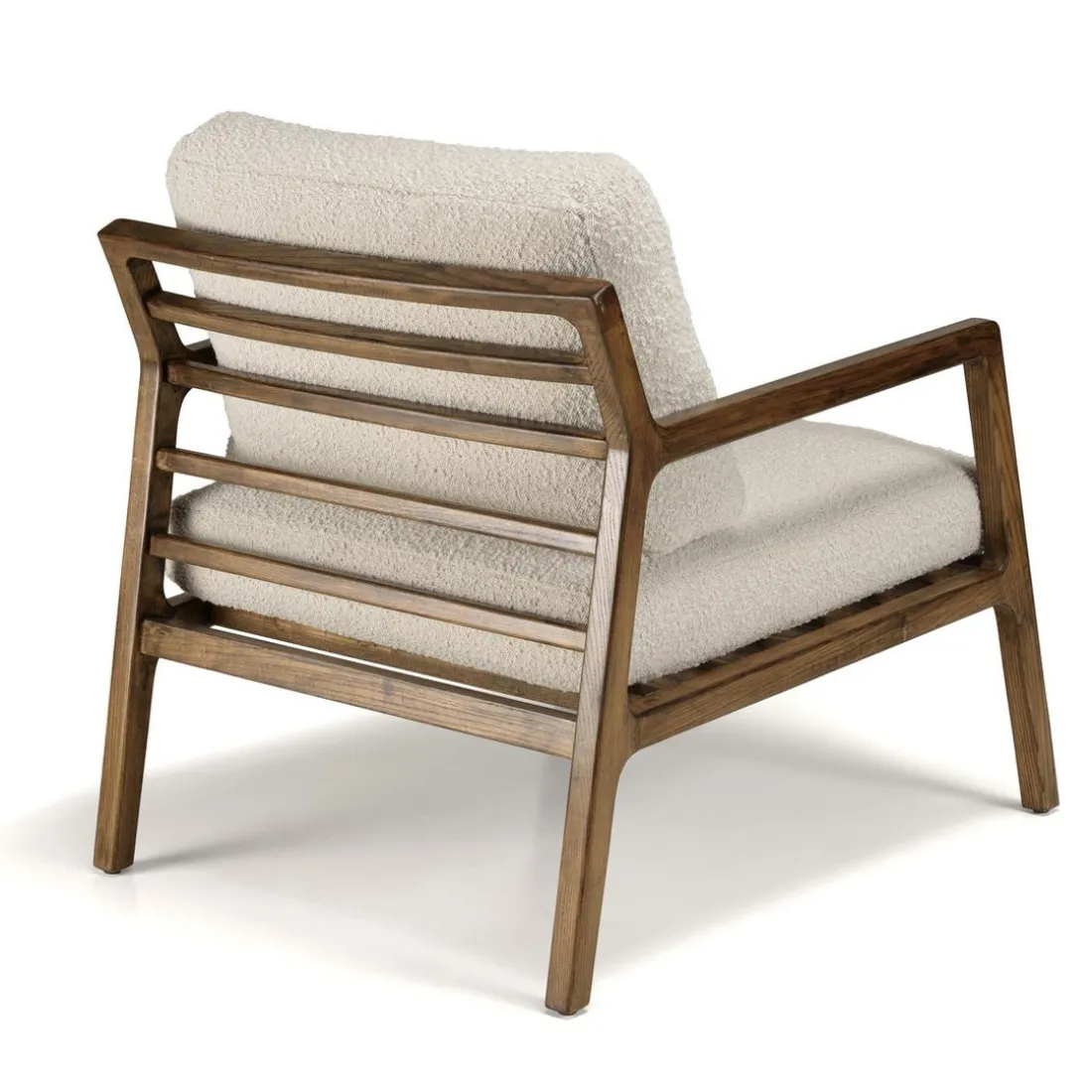 Fauteuil en tissu écru, structure et accoudoirs en bois GASTON