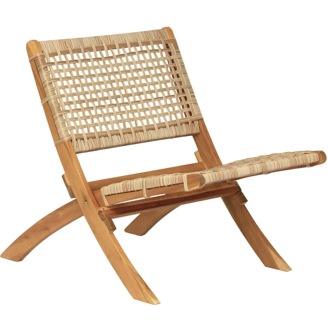 Fauteuil intérieur extérieur en acacia massif et corde marron