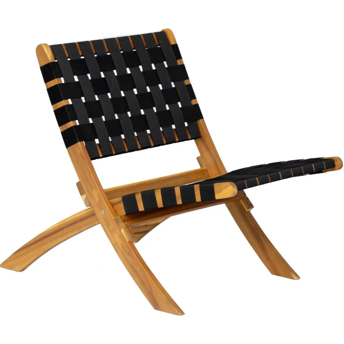 Fauteuil intérieur extérieur en acacia massif et nylon Noir