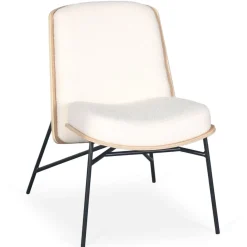 Fauteuil moderne Gauguin Bois clair et Tissu bouclette Crème