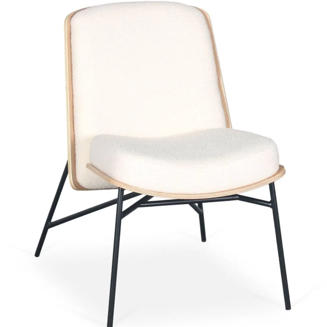 Fauteuil moderne Gauguin Bois clair et Tissu bouclette Crème
