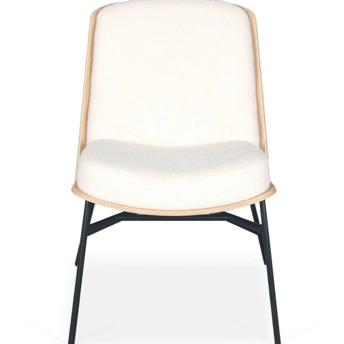 Fauteuil moderne Gauguin Bois clair et Tissu bouclette Crème