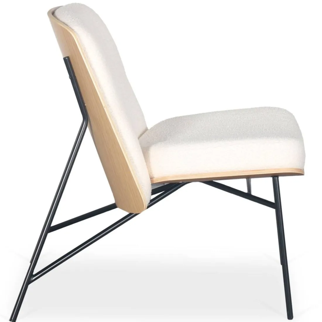 Fauteuil moderne Gauguin Bois clair et Tissu bouclette Crème