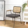 Fauteuil métal noir assise tissu gris foncé dossier rotin AGATHE