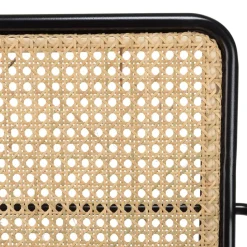 Fauteuil métal noir assise tissu gris foncé dossier rotin AGATHE