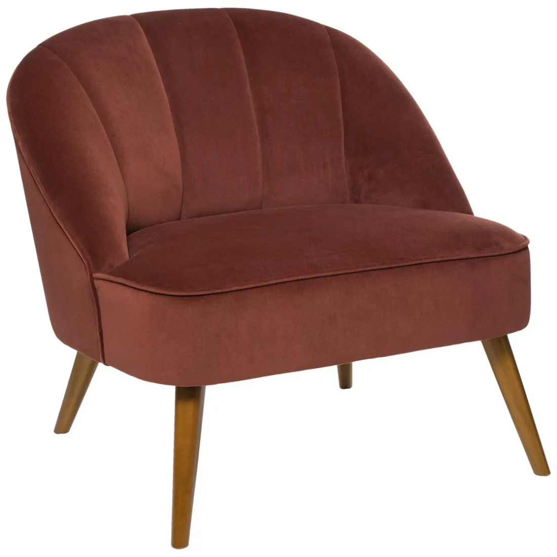Fauteuil NAOVA Velours Pieds Bois Terracotta