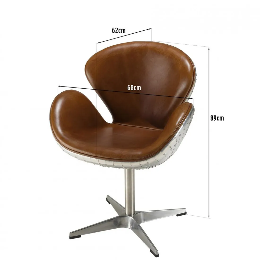 Fauteuil nevada vintage cuir et aluminium GASTON