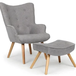 Fauteuil Scandinave + Pouf Tissu Gris CARQUIN