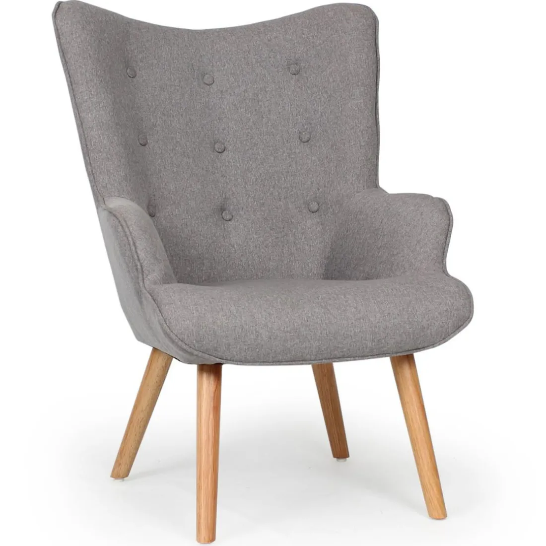 Fauteuil Scandinave + Pouf Tissu Gris CARQUIN