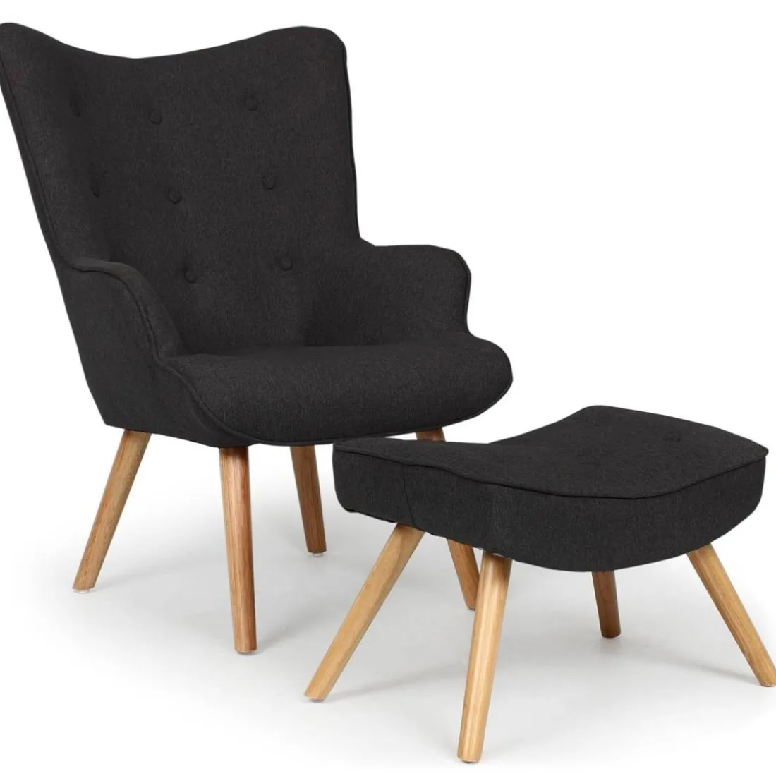 Fauteuil scandinave + pouf Tissu Noir