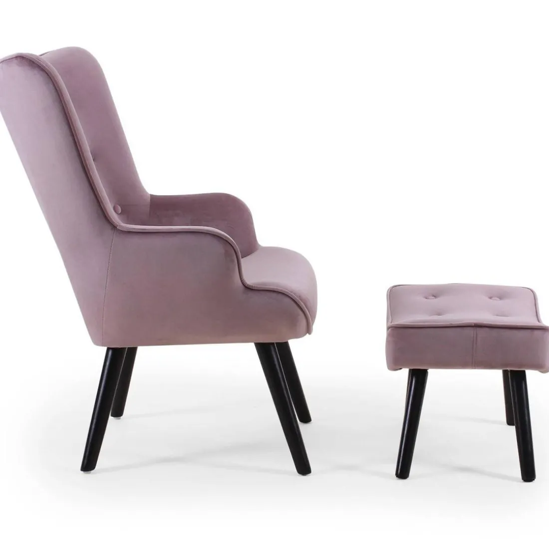 Fauteuil scandinave + pouf Velours Rose