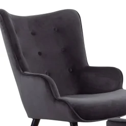 Fauteuil scandinave + pouf Velours Noir