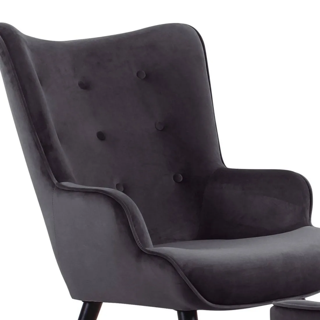 Fauteuil scandinave + pouf Velours Noir