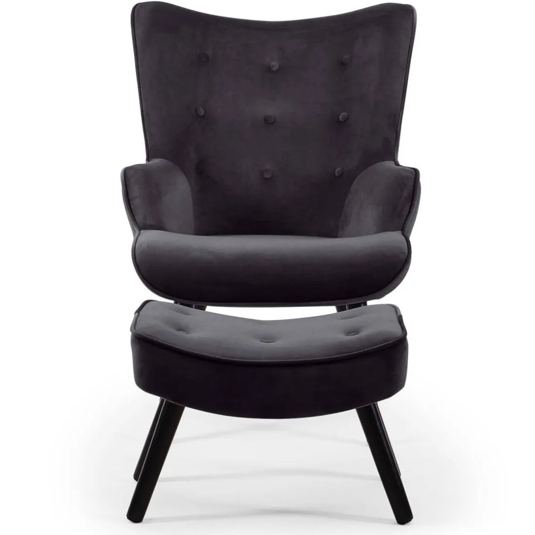 Fauteuil scandinave + pouf Velours Noir